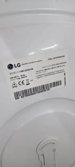 LAVADORA CARGA FRONTAL L.G 9 KG