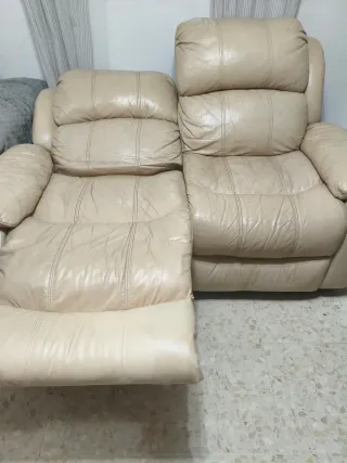 Sofá relax piel beige 2 plazas