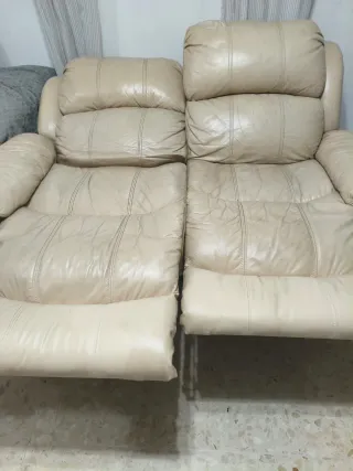 Sofá relax piel beige 2 plazas