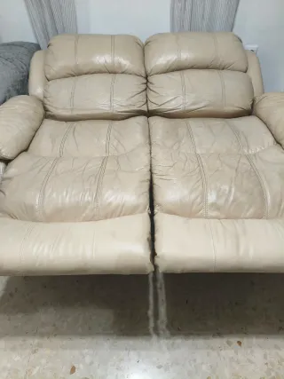 Sofá relax piel beige 2 plazas