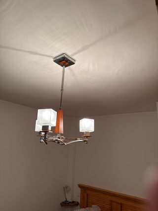 Lámpara de techo madera, metal y cristal