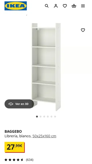 Librería BAGGEBO IKEA blanca 50x25x160 cm