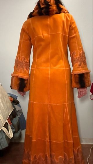 Abrigo Piel Vuelta y Chinchilla Naranja