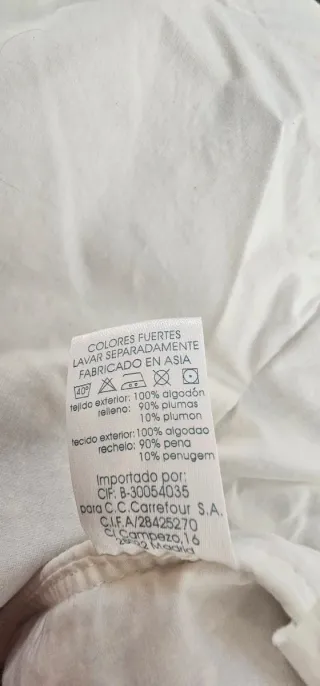 Edredón plumón cama 90cm blanco