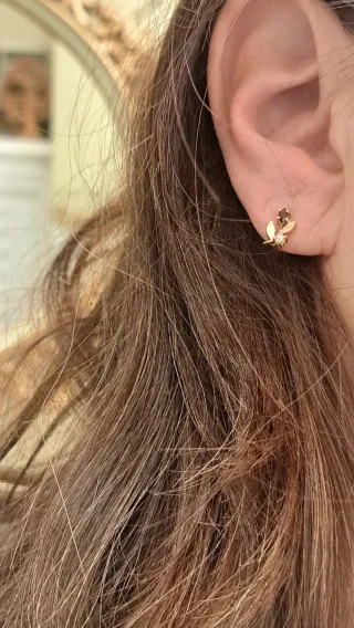 Pendientes Oro 18k con Perlas y Granates