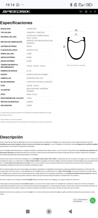 Ruedas SpeedSix Ultralight 40 Carbono eje Shimano