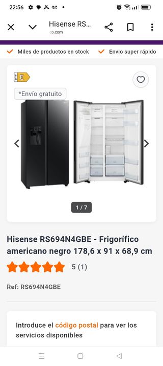 Nevera Americana Hisense Negra