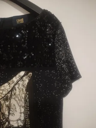 Vestido recto negro Cavalli Class lentejuelas