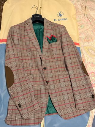 Americana El Ganso cuadros marrón y verde. talla L