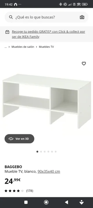Mueble TV BAGGEBO blanco 90x35x40 cm