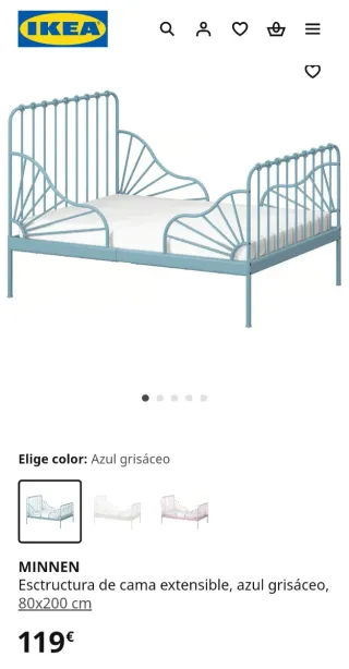 Cama infantil extensible IKEA azul grisáceo