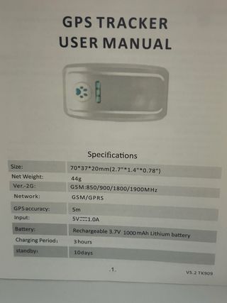 Localizador GPS Mascotas winnes TK909 perro gato