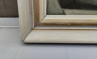 Cuadro Óleo Antiguo Paisaje Marino Pueblo 1958