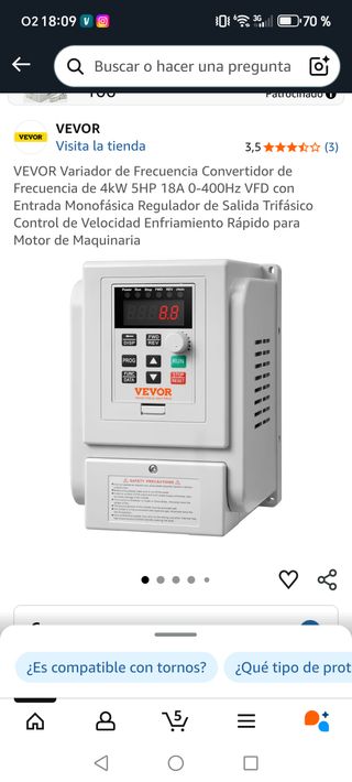Convertidor VFD 4KW 18A 5HP