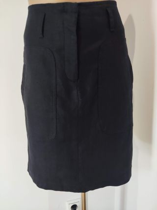 Falda Lino Azul Marino Talla Alta