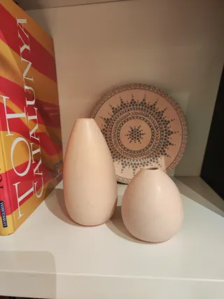 Conjunto decorativo cerámica rosa