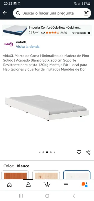 Cama nido madera pino blanca 80x200
