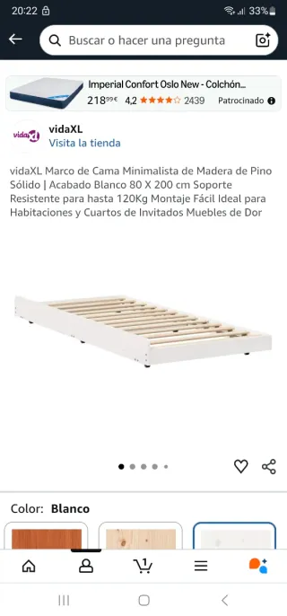 Cama nido madera pino blanca 80x200