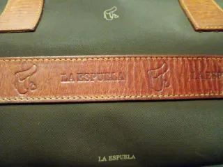 Bolso LA ESPUELA Marrón Piel y Tela. Ubrique.