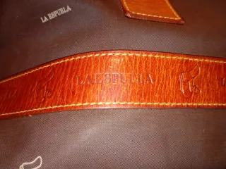 Bolso LA ESPUELA Marrón Piel y Tela. Ubrique.