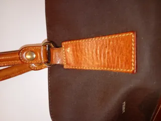 Bolso LA ESPUELA Marrón Piel y Tela. Ubrique.