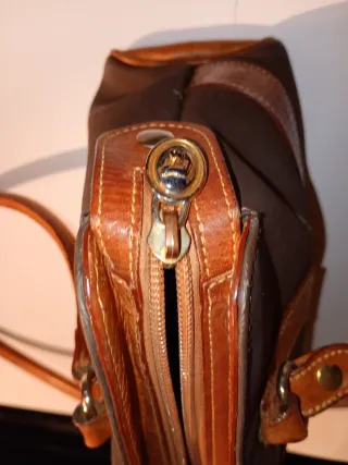 Bolso LA ESPUELA Marrón Piel y Tela. Ubrique.