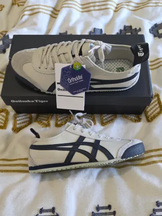 Tênis Onitsuka Tiger bege e azul