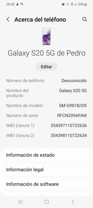 Samsung Galaxy S20 5G 256GB Nero
