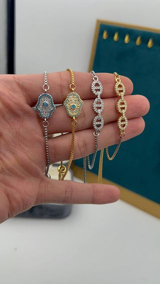 Pulsera ajustable Hamsa mano plata/oro