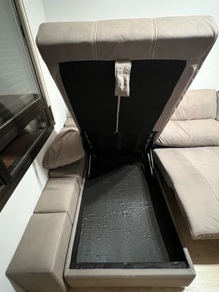 Sofá chaise longue tela marrón/gris