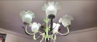 Lámparas araña floral metal y cristal