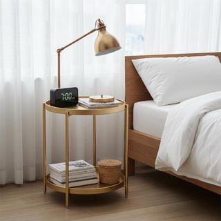 Mesa auxiliar dorada 2 niveles extraíbles