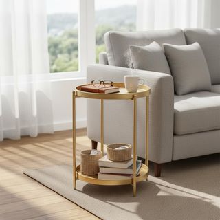 Mesa auxiliar dorada 2 niveles extraíbles