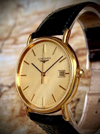 Reloj LONGINES QUARTZ Dorado con Correa Negra