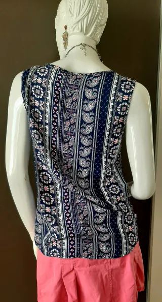 Canotta etnica fantasia blu e rosa taglia XS