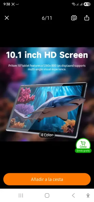 Tablet Android 15, Quadcore, pantalla 10.1" FHD