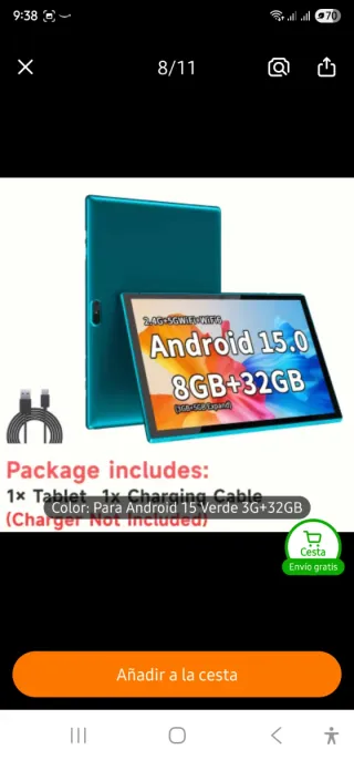 Tablet Android 15, Quadcore, pantalla 10.1" FHD