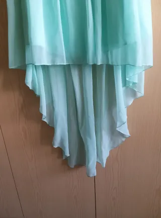 Vestido fiesta beige y turquesa talla 34