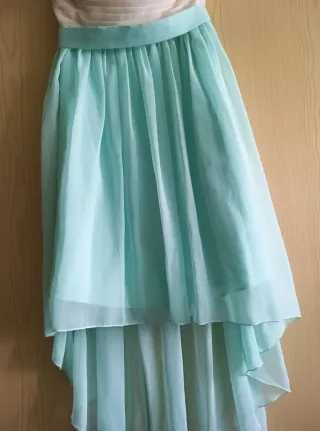 Vestido fiesta beige y turquesa talla 34