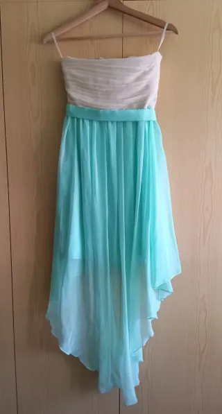 Vestido fiesta beige y turquesa talla 34