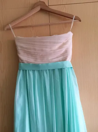 Vestido fiesta beige y turquesa talla 34