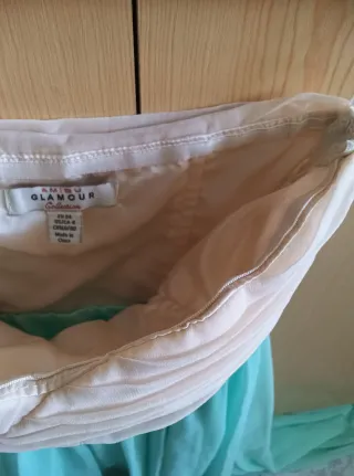 Vestido fiesta beige y turquesa talla 34