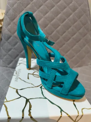 Sandalias tacón turquesa