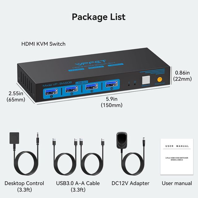 Conmutador KVM HDMI 8K 8K@60Hz / 4K@120Hz 4 x USB