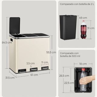 SONGMICS Cubo de Basura para Cocina, 3 x 18 L