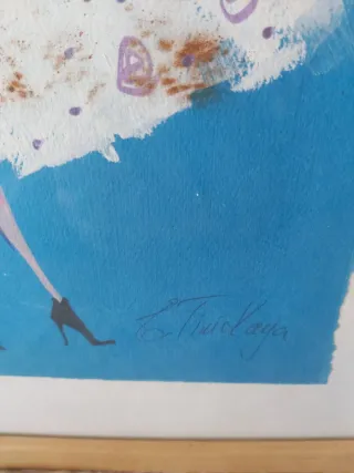 Cuadro chica vestido blanco y azul