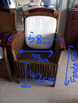 Sillón de ratán con cojín beige