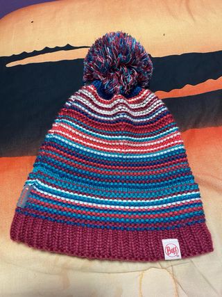 Gorro Buff mujer rayas pompón