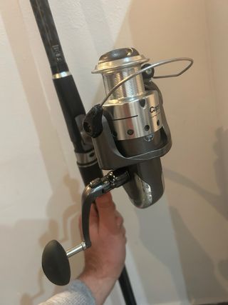 Caña y carrete de pesca