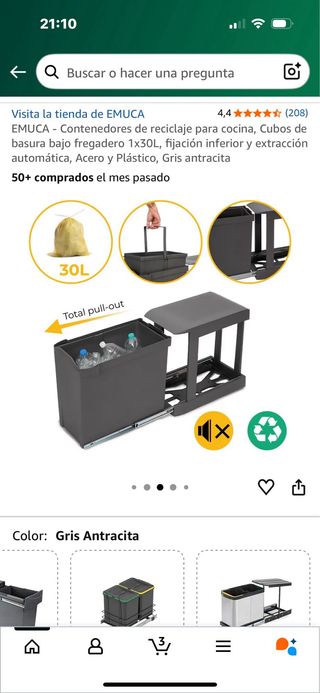 Cubo Basura Bajo Fregadero 1x30L extracción manual